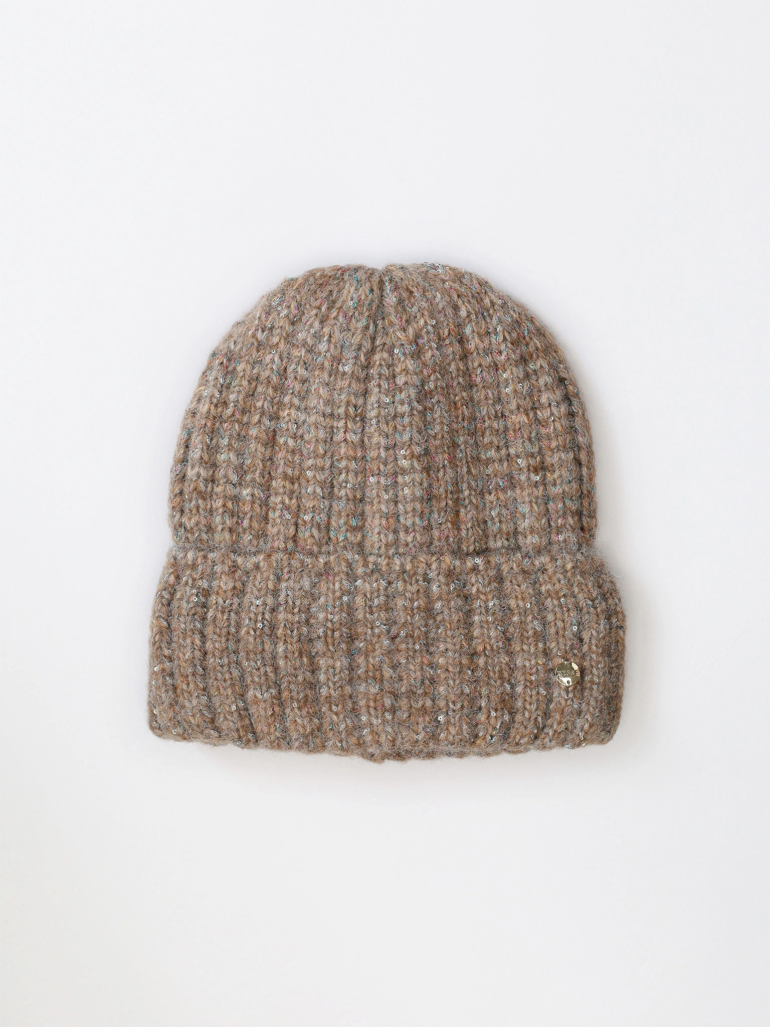 Шапка-бини с люрексом и мелкими пайетками с отворотом в ассортименте